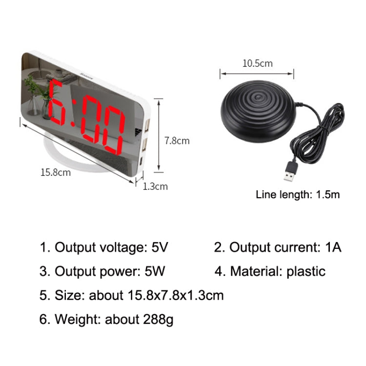TS-8202 Multifunctional LED Vibration Mirroring USB Alarm Clock