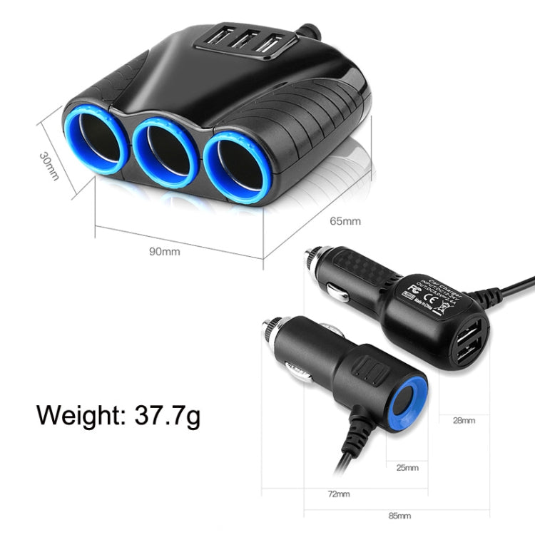JY-1905 120W Multifunctional USB 3 In 1 Car Cigarette Lighter Car Charger, Style: