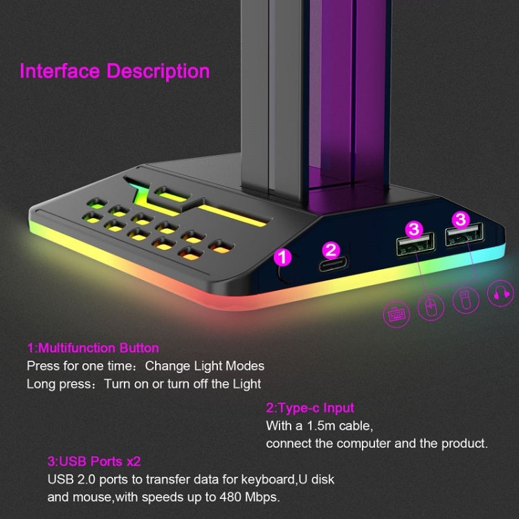 Dual USB RGB Color Changing Gaming Headset Stand