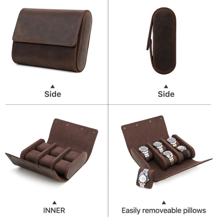 CONTACTS FAMILY Vintage Crazy Horse Leather Outdoor Travel Watch Case