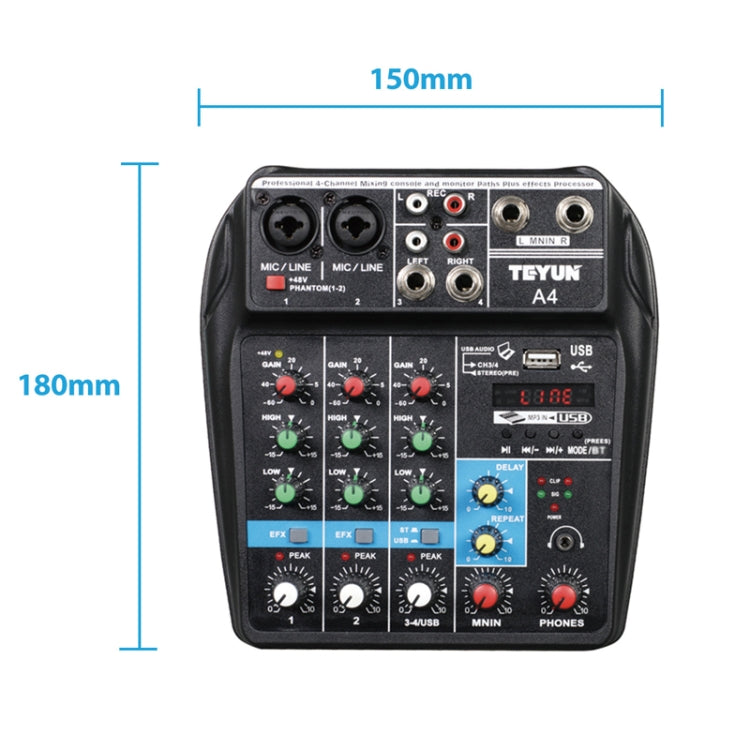 TEYUN A4 4-way Small Microphone Digital Mixer Live Recording Effector