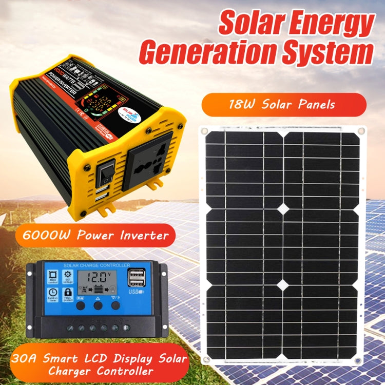 Home Solar Generator Inverter+30A Controller+18W 12V Solar Panel, Specification:, Black 12V To 220V, Black 12V To 110V, Yellow 12V To 220V, Yellow 12V To 110V