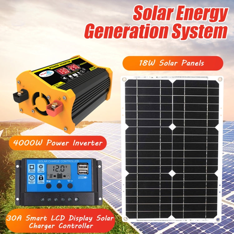 Home Solar Generator Inverter+30A Controller+18W 12V Solar Panel, Specification:, Black 12V To 220V, Black 12V To 110V, Yellow 12V To 220V, Yellow 12V To 110V