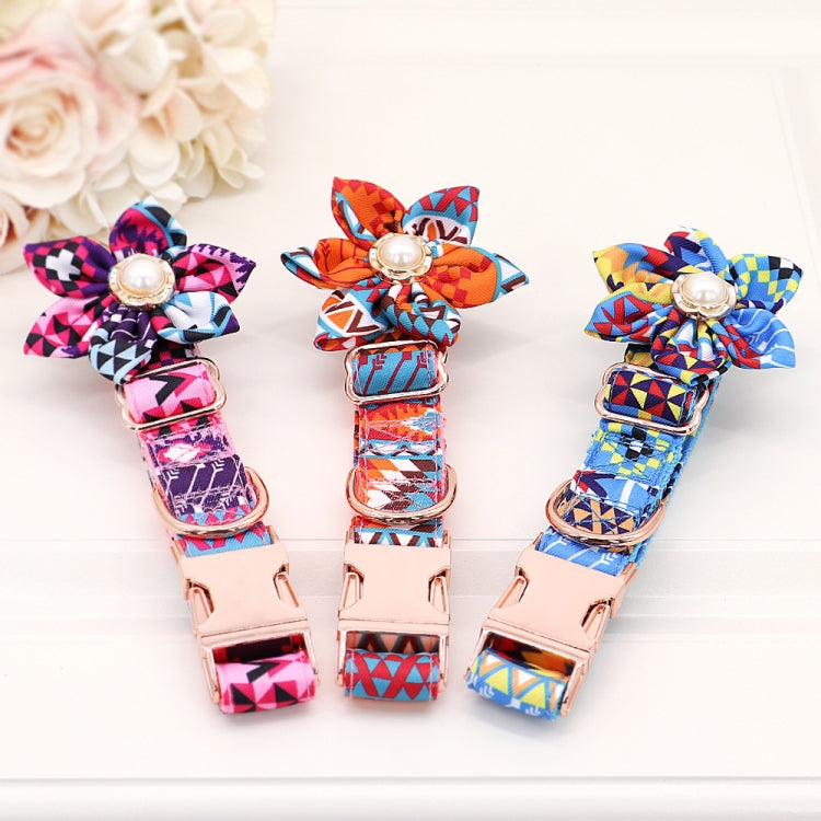 Pet Flower Adjustable Collar Metal Buckle Can be Engraved Dog Collar, Size: