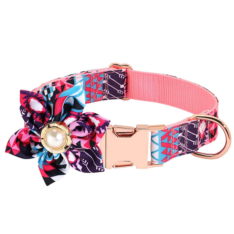 Pet Flower Adjustable Collar Metal Buckle Can be Engraved Dog Collar, Size: