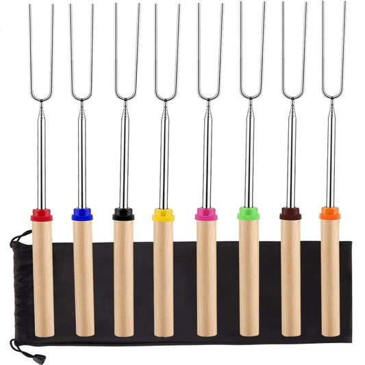 1124-7 Retractable Wooden Stick Marshmallow BBQ Fork, Spsc: Drawstring Bag