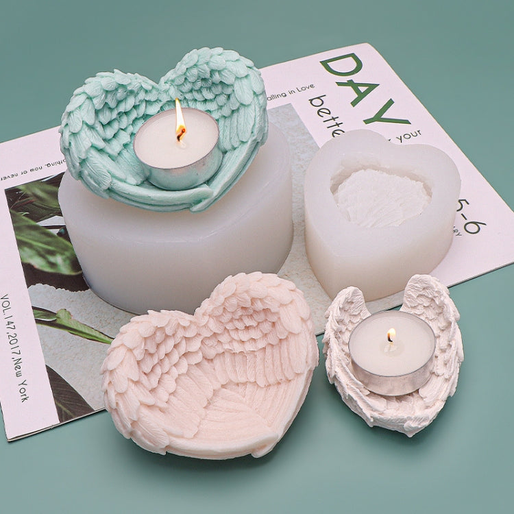Heart Shaped Angel Wings Silicone Mold Baking Ice Cream Candle Aromatherapy Mold