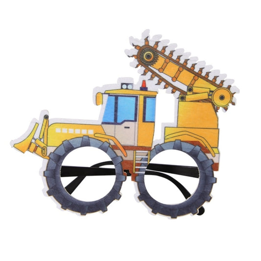 3 PCS Children Birthday Party Funny Glasses Photo Props, Logging Truck, Forklift, Tanker Truck, Small Crane, Bulldozer, Engineering Cap, Expel Soil Machine, Dump Truck, Excavator, Grinder, Screw Machine, Crane, Bus, Red Excavator, Orange Bulldozer