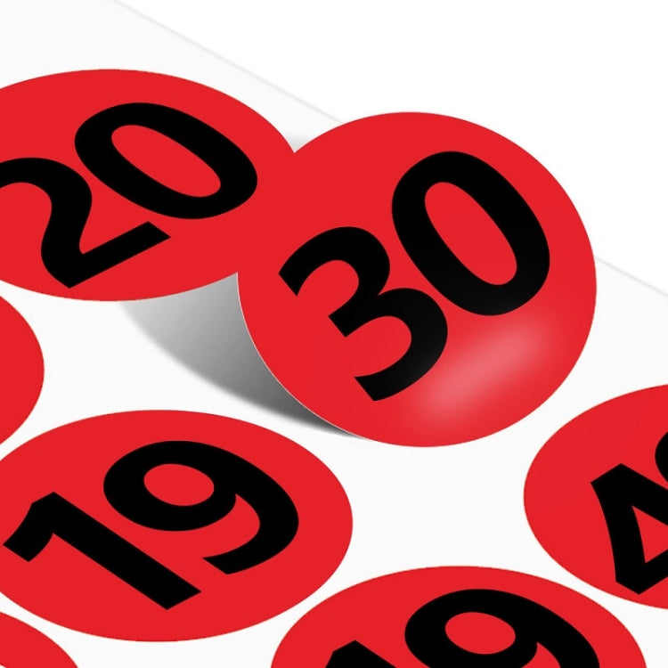100 Stickers/Sheet Clothes Footwear Size Number Label Sticker, Diameter: 25mm