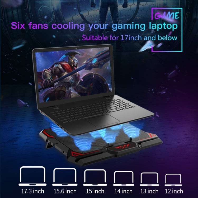 CoolCold  17inch Gaming Laptop Cooler Six Fan Two USB Port 2600RPM Laptop Cooling Pad
