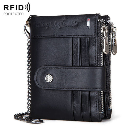 HUMERPAUL BP896 RFID Anti-Theft Brush Dual Zipper Leather Wallet Multi-Card Men Purse, BP896 Black, BP896 Dark Brown, BP896 Brown