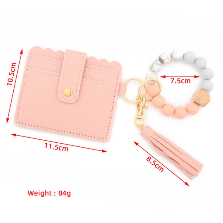 PU Tassel Silicone Bead Bracelet Wallet With Keychain