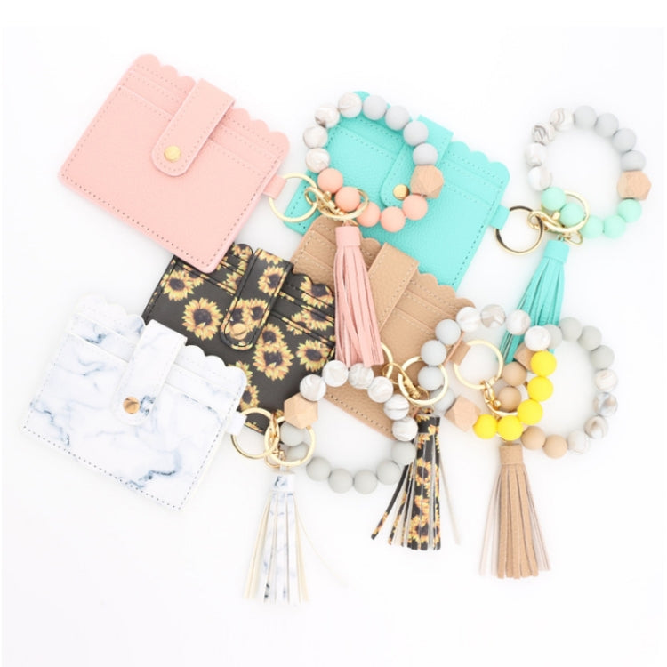 PU Tassel Silicone Bead Bracelet Wallet With Keychain
