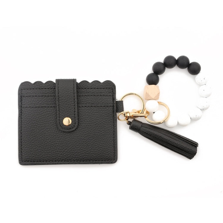 PU Tassel Silicone Bead Bracelet Wallet With Keychain