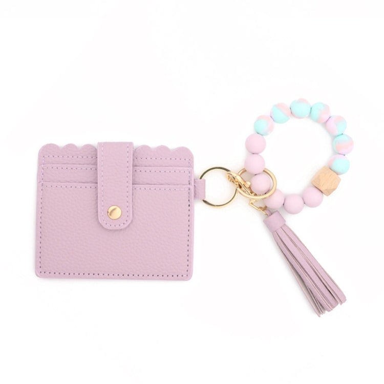 PU Tassel Silicone Bead Bracelet Wallet With Keychain