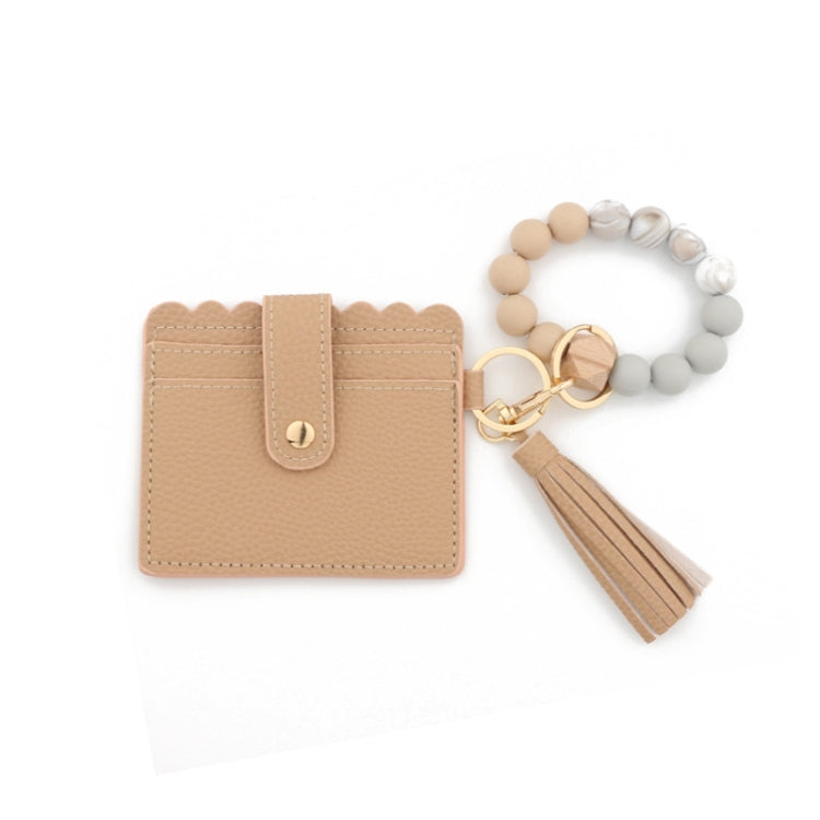 PU Tassel Silicone Bead Bracelet Wallet With Keychain