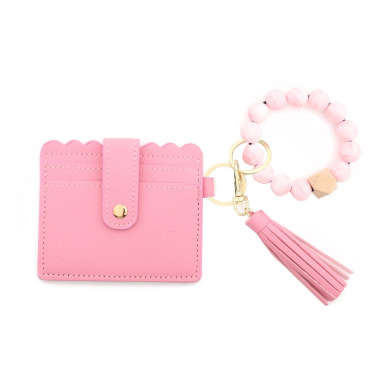PU Tassel Silicone Bead Bracelet Wallet With Keychain