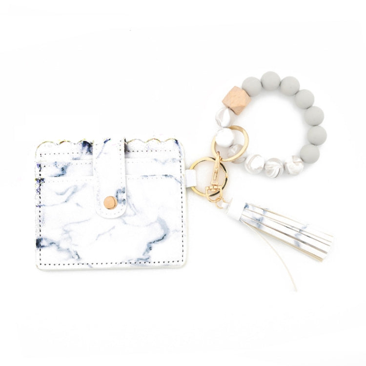 PU Tassel Silicone Bead Bracelet Wallet With Keychain
