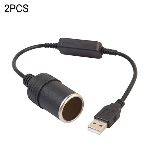 2 PCS Car USB to Cigarette Lighter Socket 5V to 12V Boost Power Adapter Cable