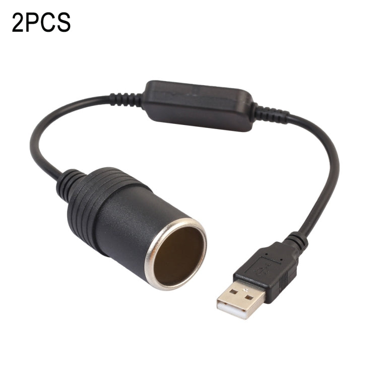 2 PCS Car USB to Cigarette Lighter Socket 5V to 12V Boost Power Adapter Cable
