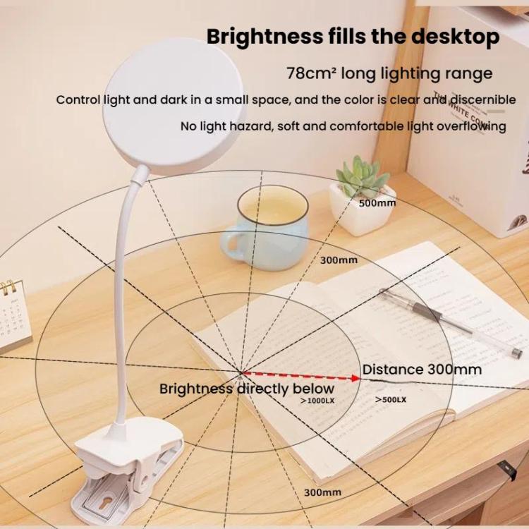 Three-color Temperature Infinite Dimming LED Clip Eye Protection Bedside Lamp, 4000XH/Dual-purpose + Cable
