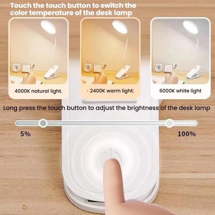Three-color Temperature Infinite Dimming LED Clip Eye Protection Bedside Lamp, 4000XH/Dual-purpose + Cable