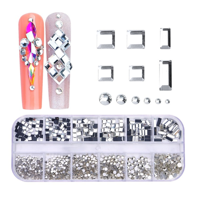 12 Grid Flat Bottom Shaped Nail Rhinestones Nail Decoration