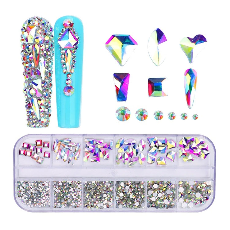 12 Grid Flat Bottom Shaped Nail Rhinestones Nail Decoration