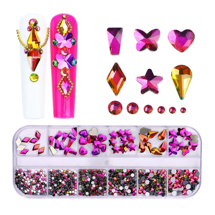 12 Grid Flat Bottom Shaped Nail Rhinestones Nail Decoration