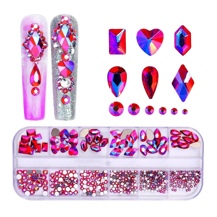 12 Grid Flat Bottom Shaped Nail Rhinestones Nail Decoration