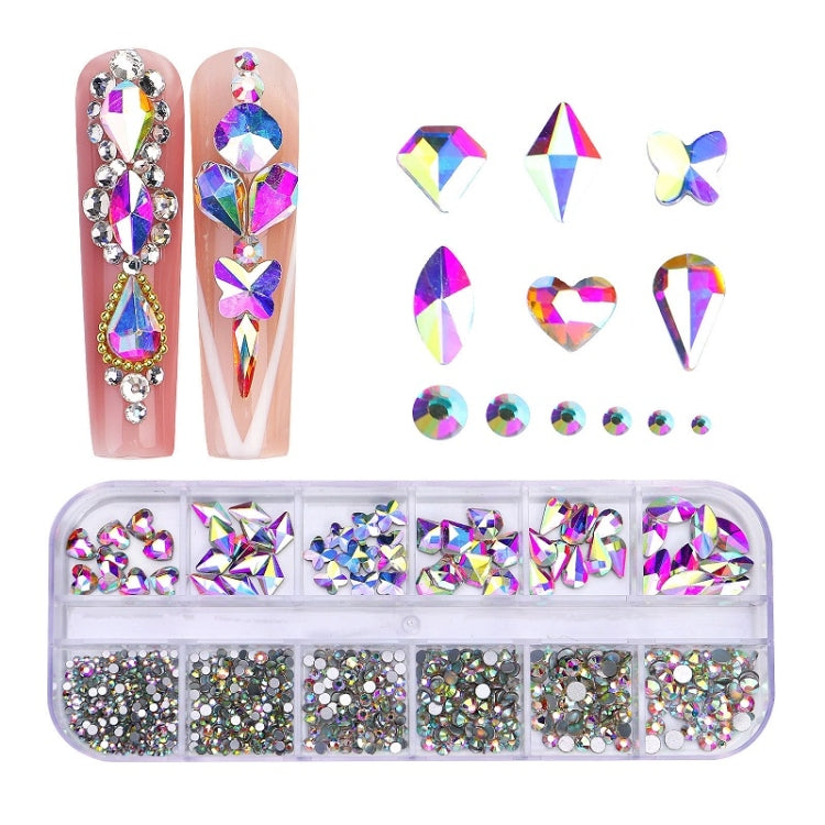 12 Grid Flat Bottom Shaped Nail Rhinestones Nail Decoration