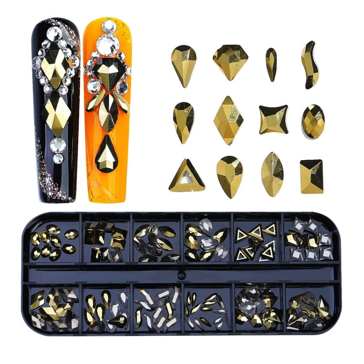 12 Grid Flat Bottom Shaped Nail Rhinestones Nail Decoration