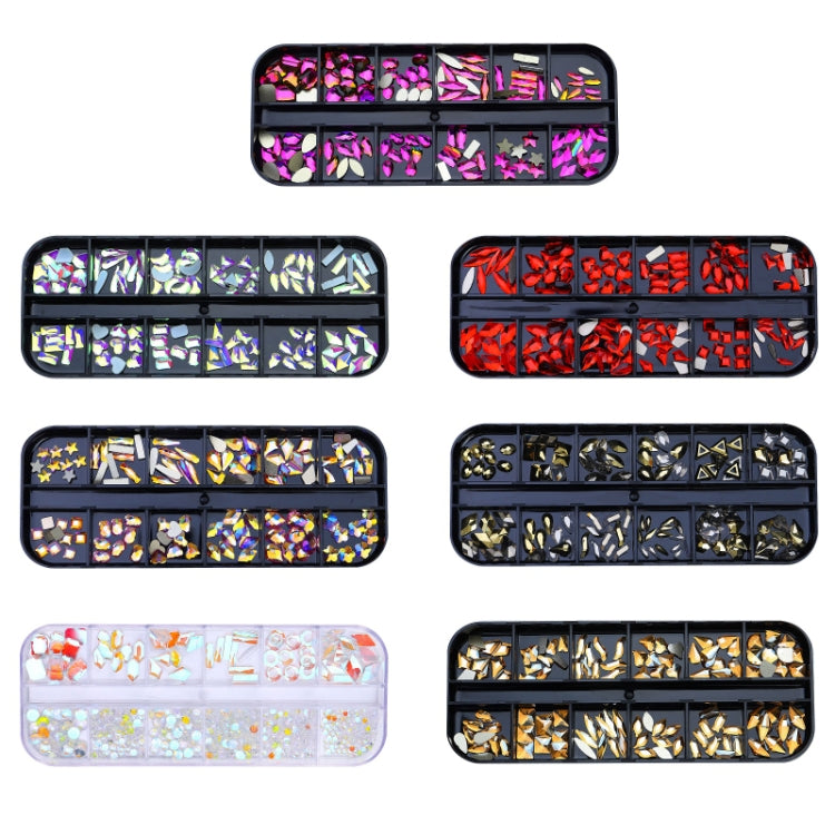 12 Grid Flat Bottom Shaped Nail Rhinestones Nail Decoration