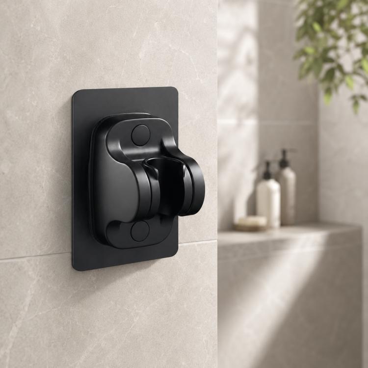 Self-Adhesive Shower arm Head Holder Adjustable Wall Mounted Fixed Base, Silver, Black