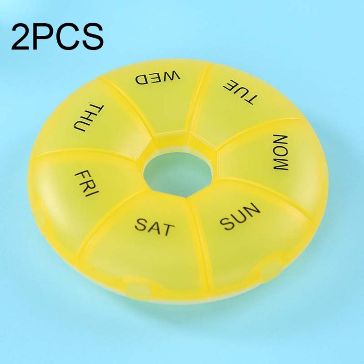 2 PCS Round 7 Days Rainbow Color Portable Pill Box Plastic Seven Grid