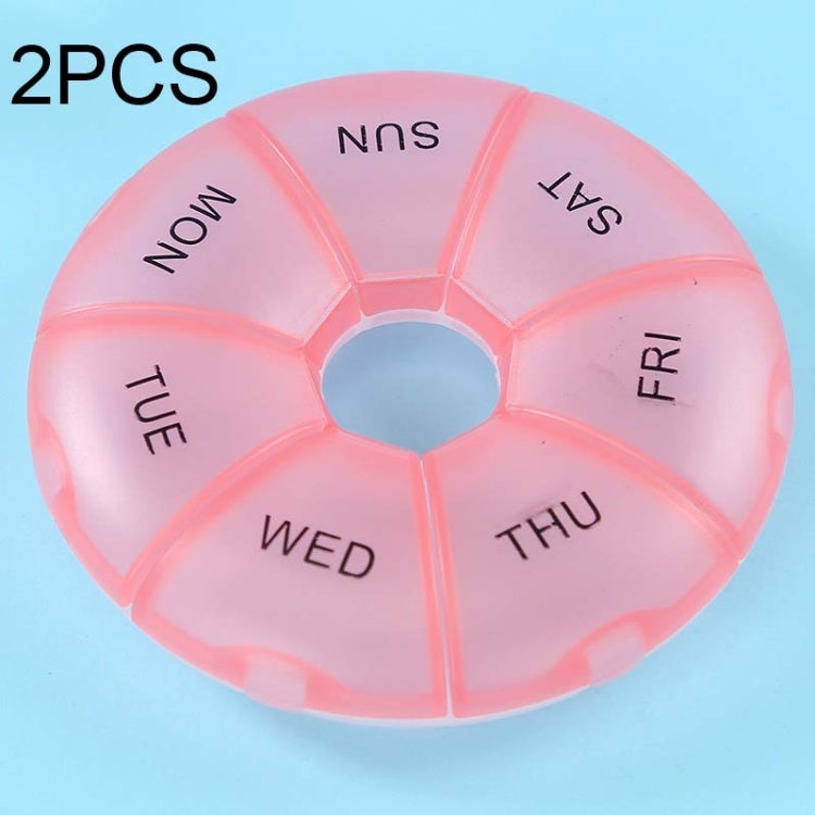 2 PCS Round 7 Days Rainbow Color Portable Pill Box Plastic Seven Grid