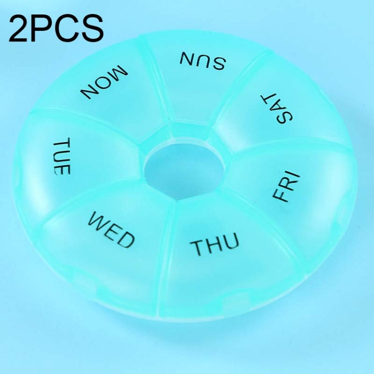 2 PCS Round 7 Days Rainbow Color Portable Pill Box Plastic Seven Grid