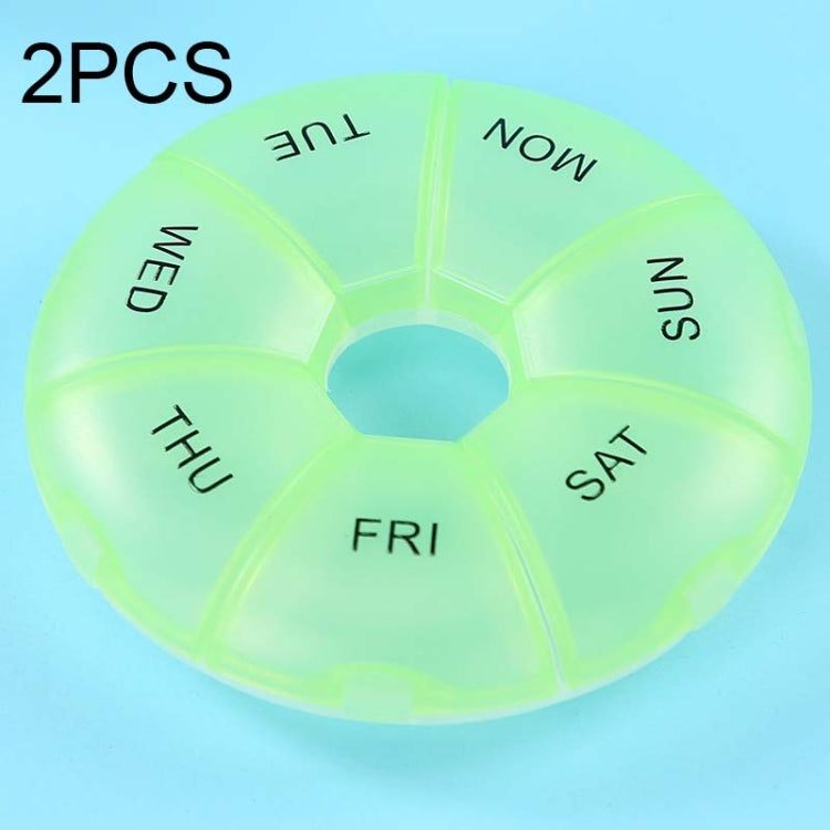 2 PCS Round 7 Days Rainbow Color Portable Pill Box Plastic Seven Grid