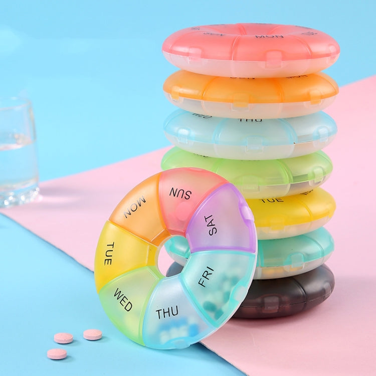 2 PCS Round 7 Days Rainbow Color Portable Pill Box Plastic Seven Grid