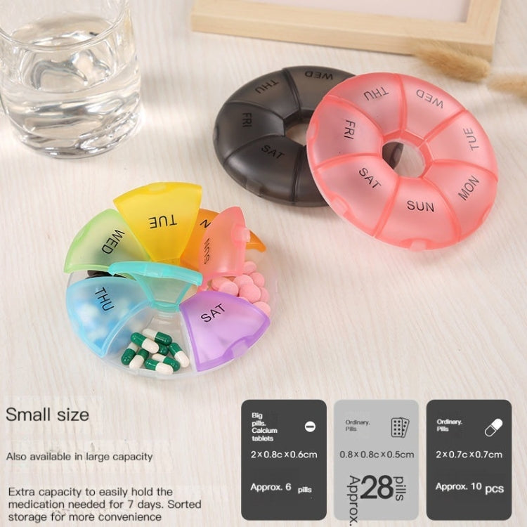 2 PCS Round 7 Days Rainbow Color Portable Pill Box Plastic Seven Grid
