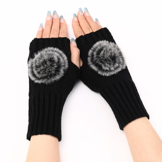 Autumn And Winter Women Fingerless Fur Ball Gloves Knitted Wool Warm Sleeves