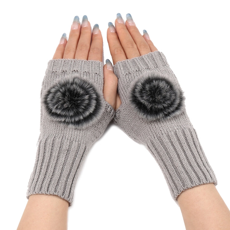 Autumn And Winter Women Fingerless Fur Ball Gloves Knitted Wool Warm Sleeves