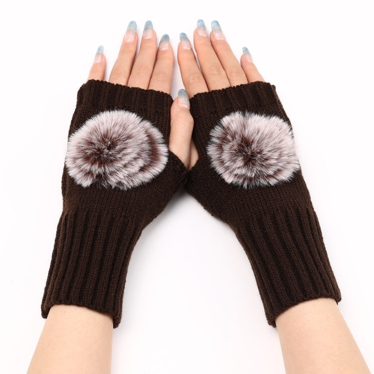 Autumn And Winter Women Fingerless Fur Ball Gloves Knitted Wool Warm Sleeves