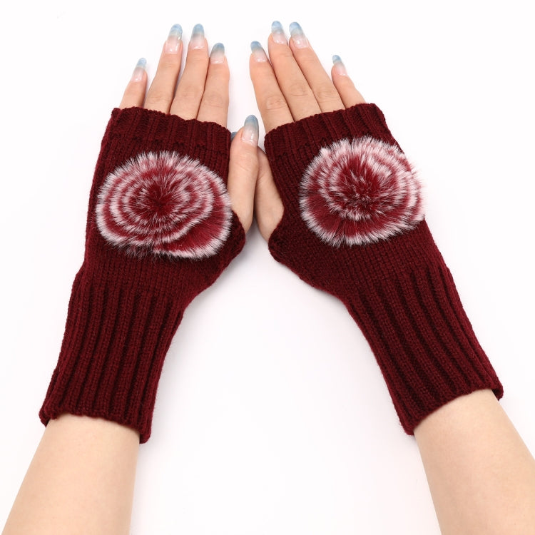 Autumn And Winter Women Fingerless Fur Ball Gloves Knitted Wool Warm Sleeves