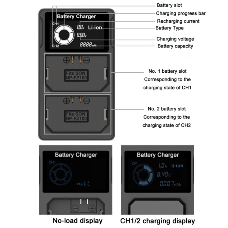 USB LCD Screen Dual Charge Camera Battery Charger