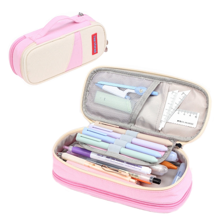 Deer Forest BL-A003 Macaron Large-capacity Double-layer Canvas Pencil Case Stationery Box