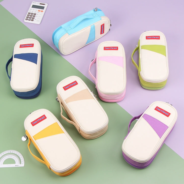 Deer Forest BL-A003 Macaron Large-capacity Double-layer Canvas Pencil Case Stationery Box