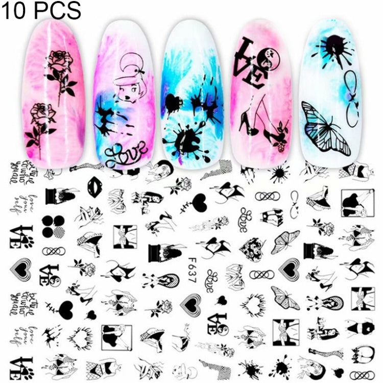 10 PCS Cartoon Heart Letters Comic Character Nail Art Sticker 3D Adhesive Nail Stickers