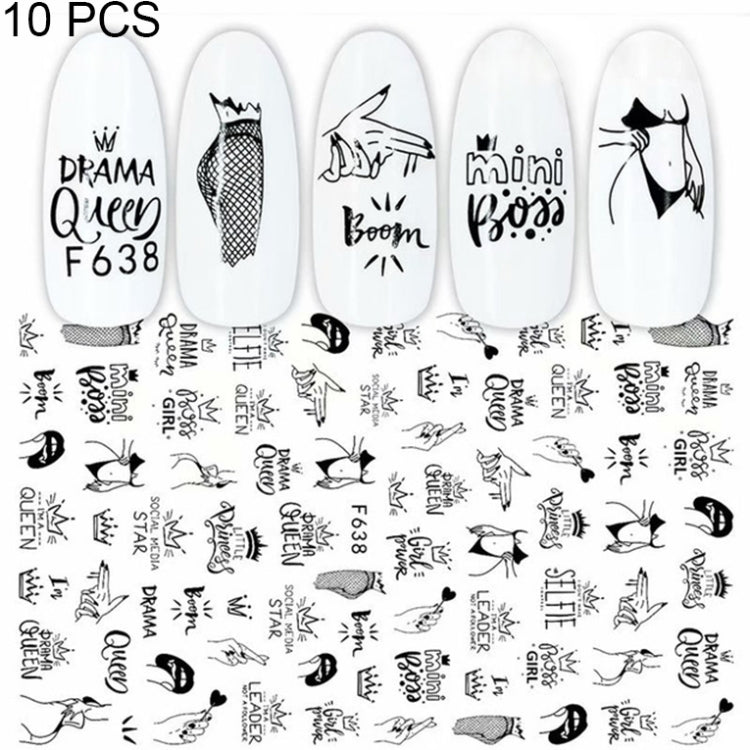 10 PCS Cartoon Heart Letters Comic Character Nail Art Sticker 3D Adhesive Nail Stickers