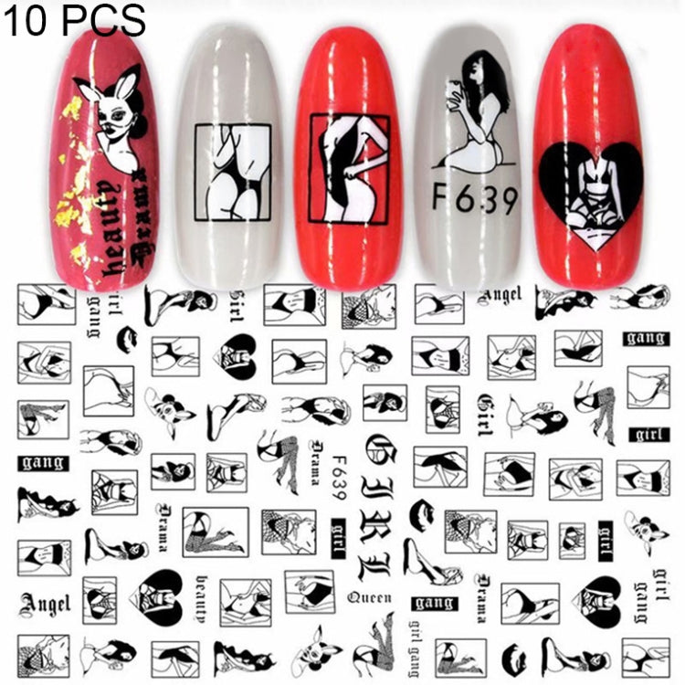 10 PCS Cartoon Heart Letters Comic Character Nail Art Sticker 3D Adhesive Nail Stickers